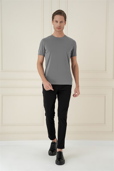 Comfort Fit Bisiklet Yaka Modal Kumaş Kısa Kollu Vizon Tişört TS 895