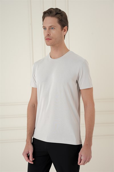 Comfort Fit Bisiklet Yaka Modal Kumaş Kısa Kollu Taş Tişört TS 895