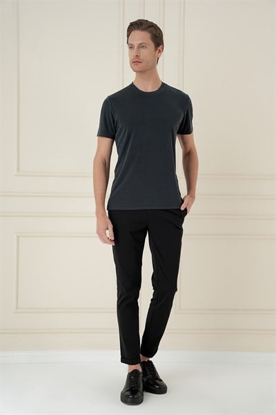 Comfort Fit Bisiklet Yaka Modal Kumaş Kısa Kollu Siyah Tişört TS 895