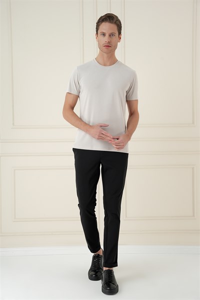 Comfort Fit Bisiklet Yaka Modal Kumaş Kısa Kollu Taş Tişört TS 895