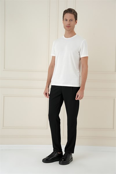 Comfort Fit Bisiklet Yaka Modal Kumaş Kısa Kollu Ekru Tişört TS 895