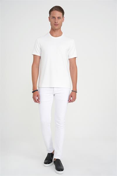 Comfort Fit Bisiklet Yaka Nakışlı Kısa Kol Ekru Pamuk Tişört Ts 910