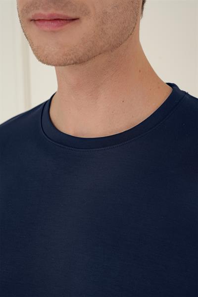 Comfort Fit Bisiklet Yaka Uzun Kol Casual Lacivert Tişört Ts 892
