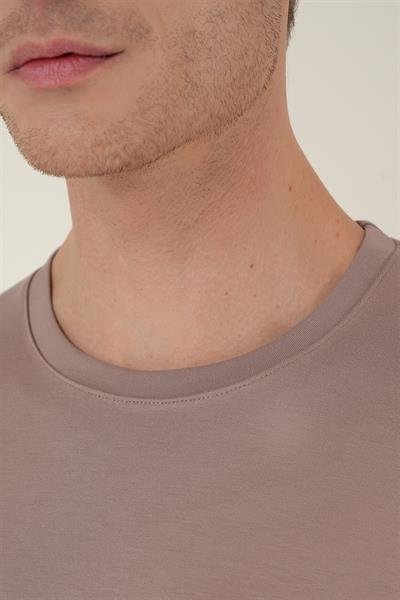 Comfort Fit Bisiklet Yaka Uzun Kol Casual Vizon Tişört Ts 892