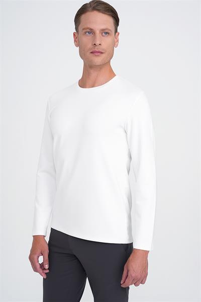 Comfort Fit Bisiklet Yaka Uzun Kol Casual Ekru Tişört Ts 892