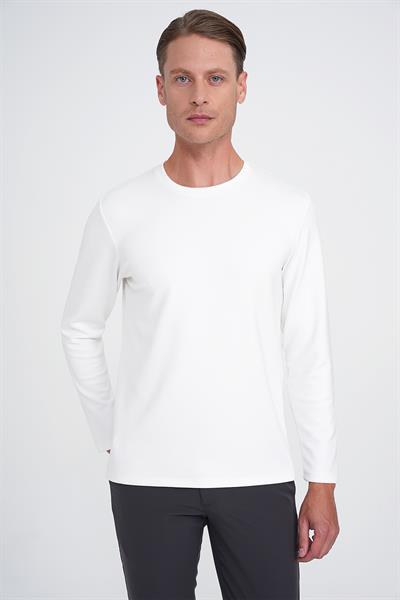 Comfort Fit Bisiklet Yaka Uzun Kol Casual Ekru Tişört Ts 892