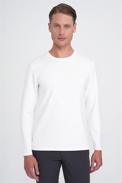 Comfort Fit Bisiklet Yaka Uzun Kol Casual Ekru Tişört Ts 892