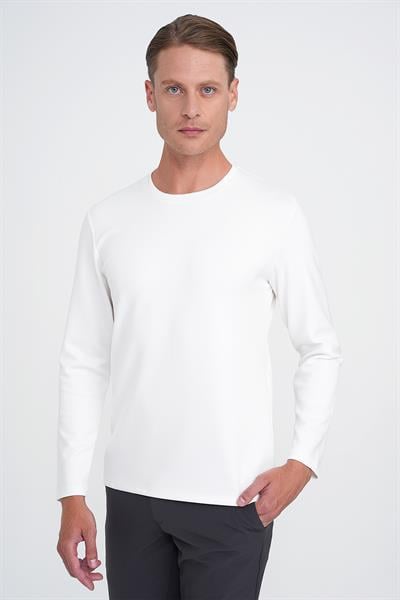 Comfort Fit Bisiklet Yaka Uzun Kol Casual Ekru Tişört Ts 892