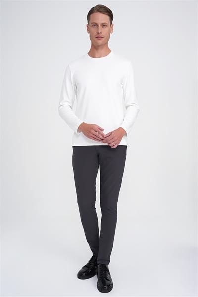 Comfort Fit Bisiklet Yaka Uzun Kol Casual Ekru Tişört Ts 892