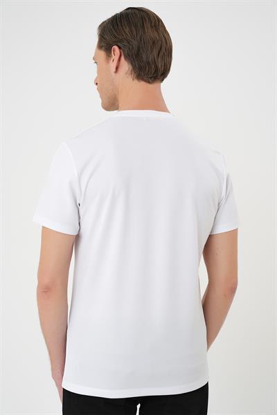 Comfort Fit Bisiklet Yaka Viskon Karışımlı Casual Beyaz Tişört Ts 900