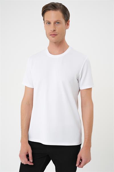 Comfort Fit Bisiklet Yaka Viskon Karışımlı Casual Beyaz Tişört Ts 900