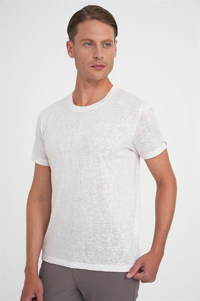 Comfort Fit Bisiklet Yaka Viskon Karışımlı Casual Ekru Tişört Ts 902