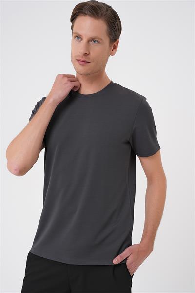 Comfort Fit Bisiklet Yaka Viskon Karışımlı Casual Antrasit Tişört Ts 900