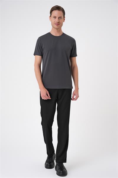 Comfort Fit Bisiklet Yaka Viskon Karışımlı Casual Antrasit Tişört Ts 900