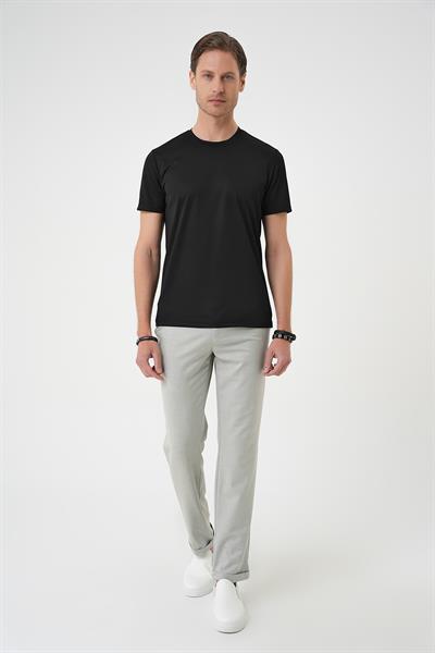 Comfort Fit Bisiklet Yaka Viskon Karışımlı Casual Siyah Tişört Ts 900