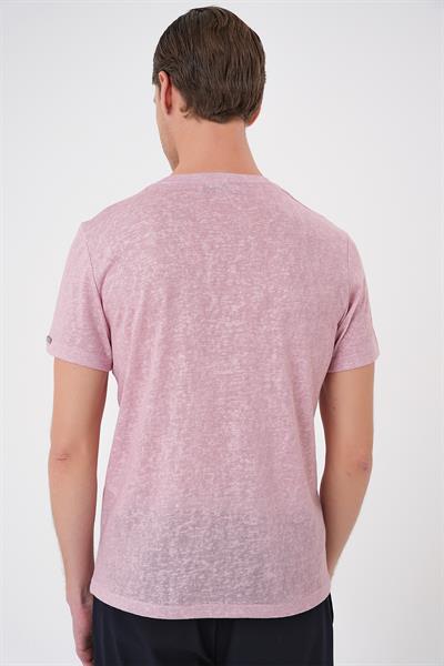 Comfort Fit Bisiklet Yaka Viskon Karışımlı Casual Açık Pembe Tişört Ts 902