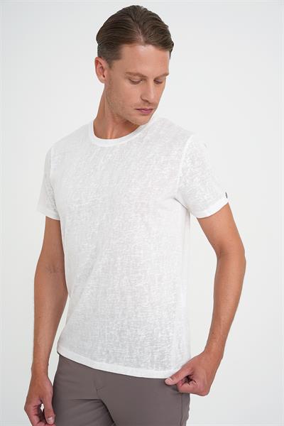 Comfort Fit Bisiklet Yaka Viskon Karışımlı Casual Beyaz Tişört Ts 902