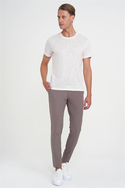 Comfort Fit Bisiklet Yaka Viskon Karışımlı Casual Ekru Tişört Ts 902