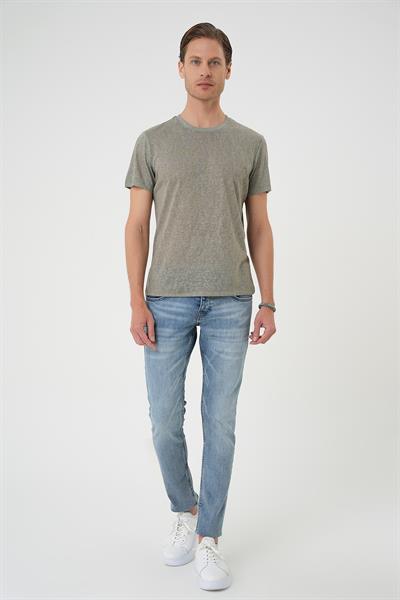 Comfort Fit Bisiklet Yaka Viskon Karışımlı Casual Açık Yeşil Tişört Ts 902