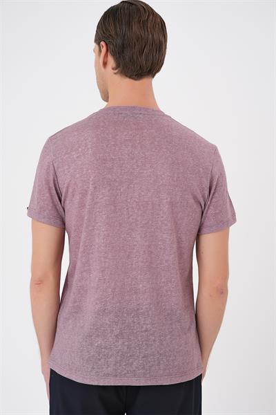 Comfort Fit Bisiklet Yaka Viskon Karışımlı Casual Gül Kurusu Tişört Ts 902