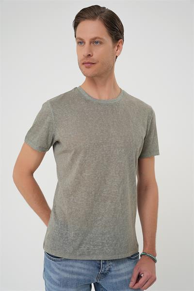 Comfort Fit Bisiklet Yaka Viskon Karışımlı Casual Açık Yeşil Tişört Ts 902