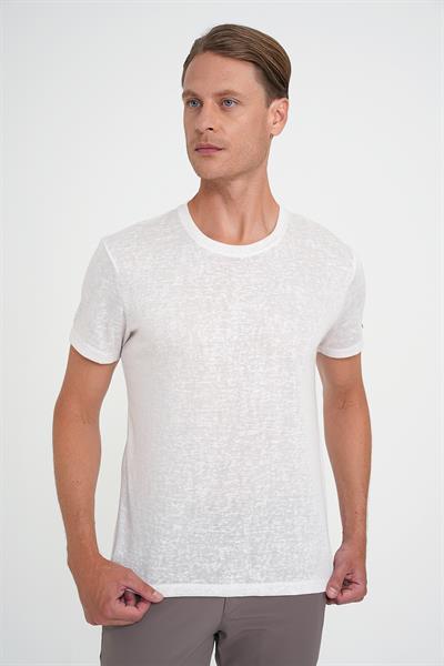 Comfort Fit Bisiklet Yaka Viskon Karışımlı Casual Ekru Tişört Ts 902