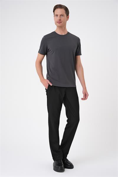 Comfort Fit Bisiklet Yaka Viskon Karışımlı Casual Antrasit Tişört Ts 900