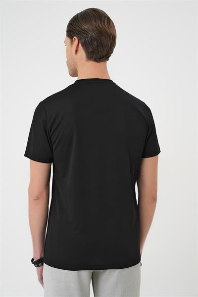 Comfort Fit Bisiklet Yaka Viskon Karışımlı Casual Siyah Tişört Ts 900