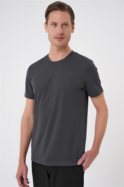 Comfort Fit Bisiklet Yaka Viskon Karışımlı Casual Antrasit Tişört Ts 900