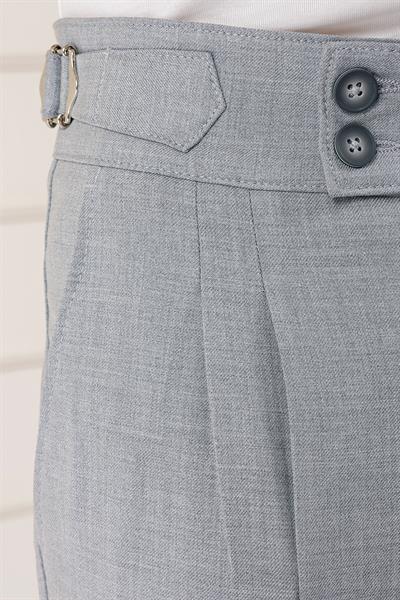Comfort Fit Çift Pile Yandan Tokalı Yüksek Bel Casual Gri Pantolon P 1153
