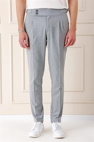 Comfort Fit Çift Pile Yandan Tokalı Yüksek Bel Casual Gri Pantolon P 1153