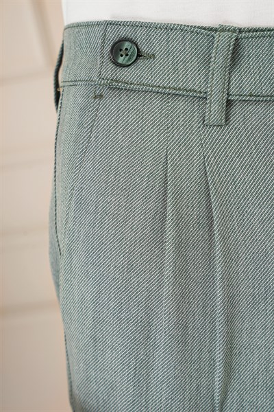 Comfort Fit Çift Pileli Dokulu Esnek Pamuklu Yeşil Pantolon P 1158