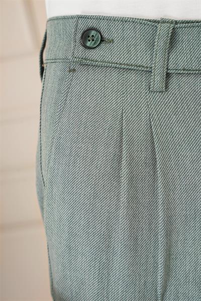 Comfort Fit Çift Pileli Dokulu Esnek Pamuk Yeşil Pantolon P 1158