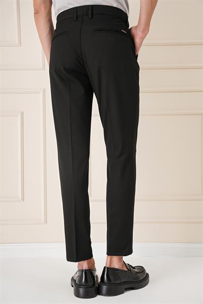 Comfort Fit Çift Pileli Dokulu Esnek Pamuk Siyah Pantolon P 1158