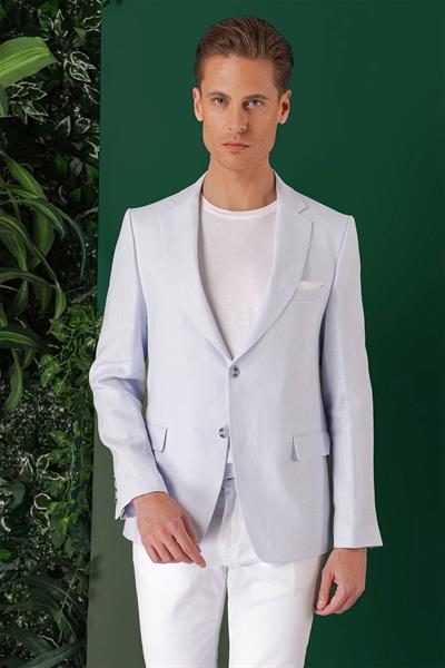 Comfort Fit Çift Yırtmaç %100 Keten Casual Mavi Ceket C 668