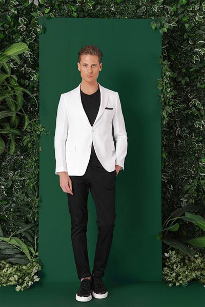 Comfort Fit Çift Yırtmaç %100 Keten Casual Beyaz Ceket C 668