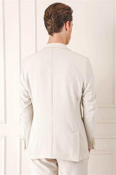 Comfort Fit Çift Yırtmaç Balıksırtı Dokuma Pamuk Casual Bej Ceket C 672