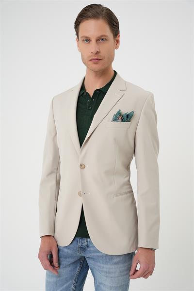 Comfort Fit Çift Yırtmaç Fleto Cep Esnek Pamuk Casual Kum Ceket C 675