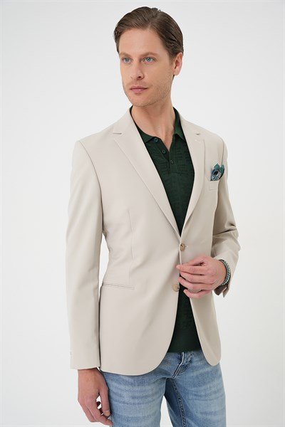 Comfort Fit Çift Yırtmaç Fleto Cep Esnek Pamuk Casual Kum Ceket C 675