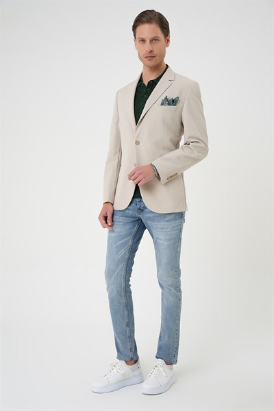 Comfort Fit Çift Yırtmaç Fleto Cep Esnek Pamuk Casual Kum Ceket C 675