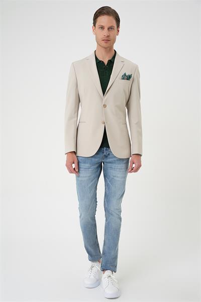 Comfort Fit Çift Yırtmaç Fleto Cep Esnek Pamuk Casual Kum Ceket C 675