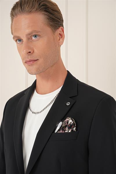 Comfort Fit Çift Yırtmaç Fleto Cep Esnek Pamuk Casual Siyah Ceket C 675