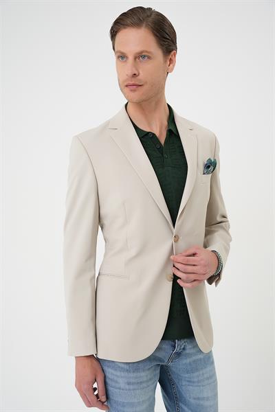 Comfort Fit Çift Yırtmaç Fleto Cep Esnek Pamuk Casual Kum Ceket C 675