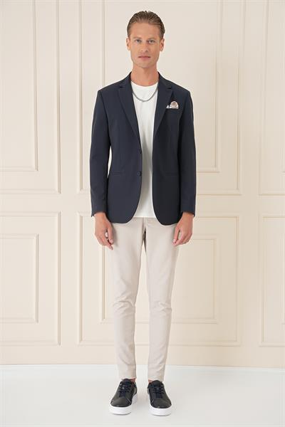 Comfort Fit Çift Yırtmaç Fleto Cep Esnek Pamuk Casual Lacivert Ceket C 675