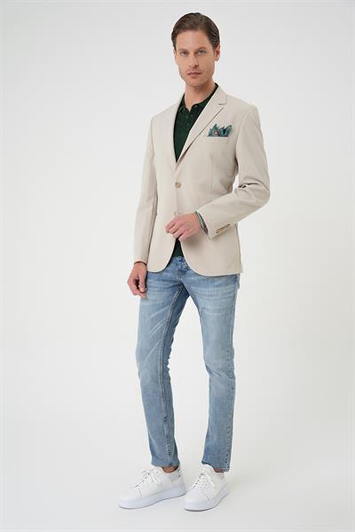 Comfort Fit Çift Yırtmaç Fleto Cep Esnek Pamuk Casual Kum Ceket C 675
