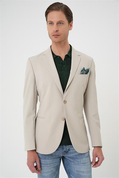 Comfort Fit Çift Yırtmaç Fleto Cep Esnek Pamuk Casual Kum Ceket C 675