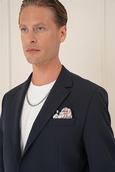 Comfort Fit Çift Yırtmaç Fleto Cep Esnek Pamuk Casual Lacivert Ceket C 675