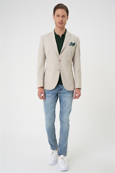 Comfort Fit Çift Yırtmaç Fleto Cep Esnek Pamuk Casual Kum Ceket C 675