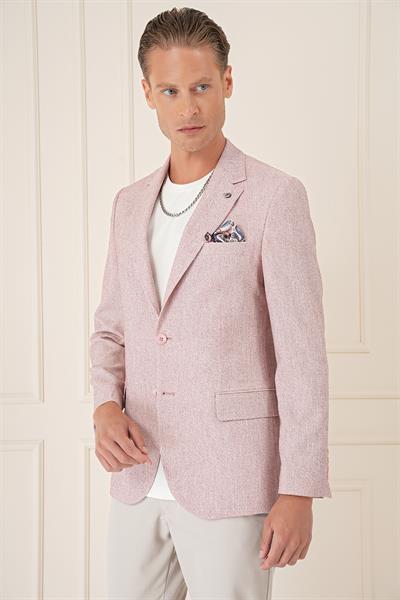 Comfort Fit Çift Yırtmaç Kırçıllı Keten Casual Bordo Ceket C 677