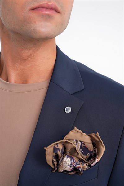 Comfort Fit Çift Yırtmaç Pamuk Karışım Dokulu Lacivert Blazer Ceket C 722